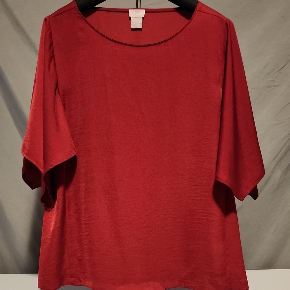 Chico's Red Relaxed 3/4 Sleeve Blouse